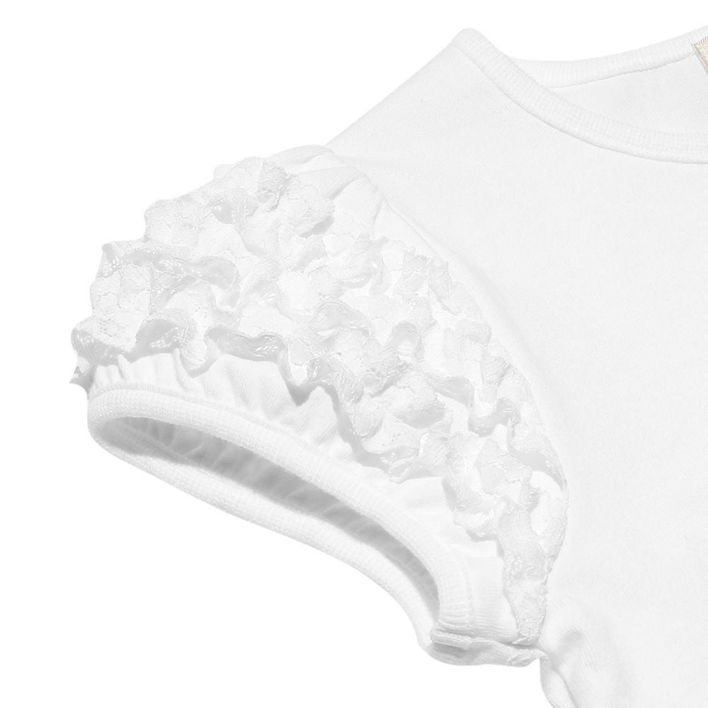 Flower pattern tea cup embroidery T-shirt with frilled sleeves Off White Design point 2