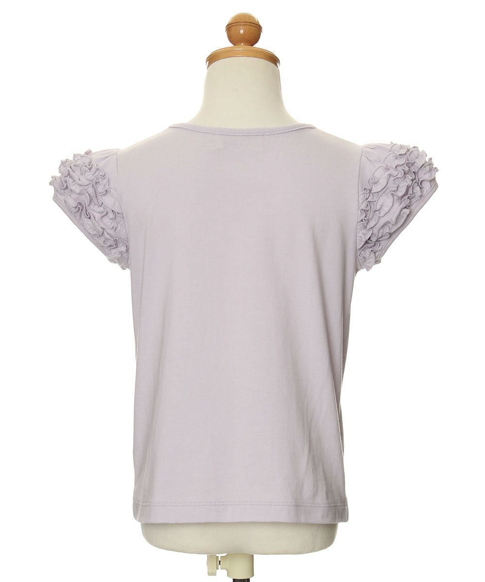 Flower pattern tea cup embroidery T-shirt with frilled sleeves Purple torso