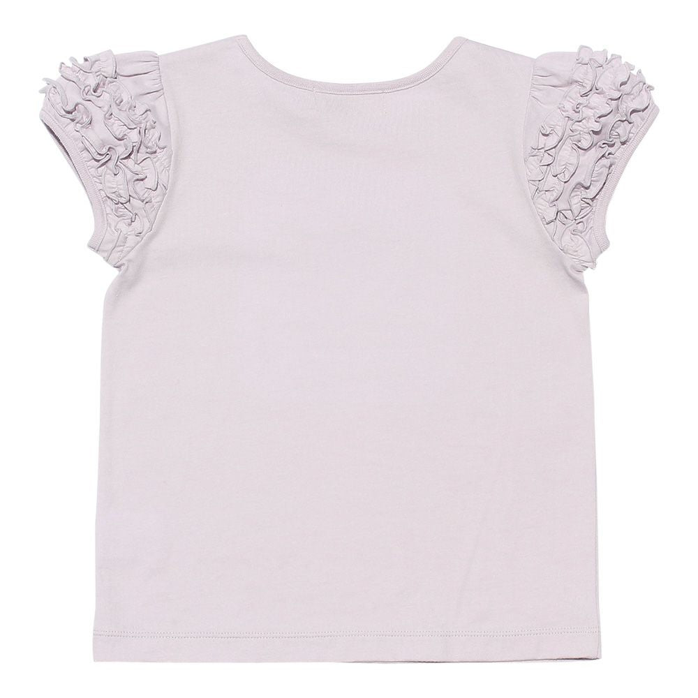 Flower pattern tea cup embroidery T-shirt with frilled sleeves Purple back