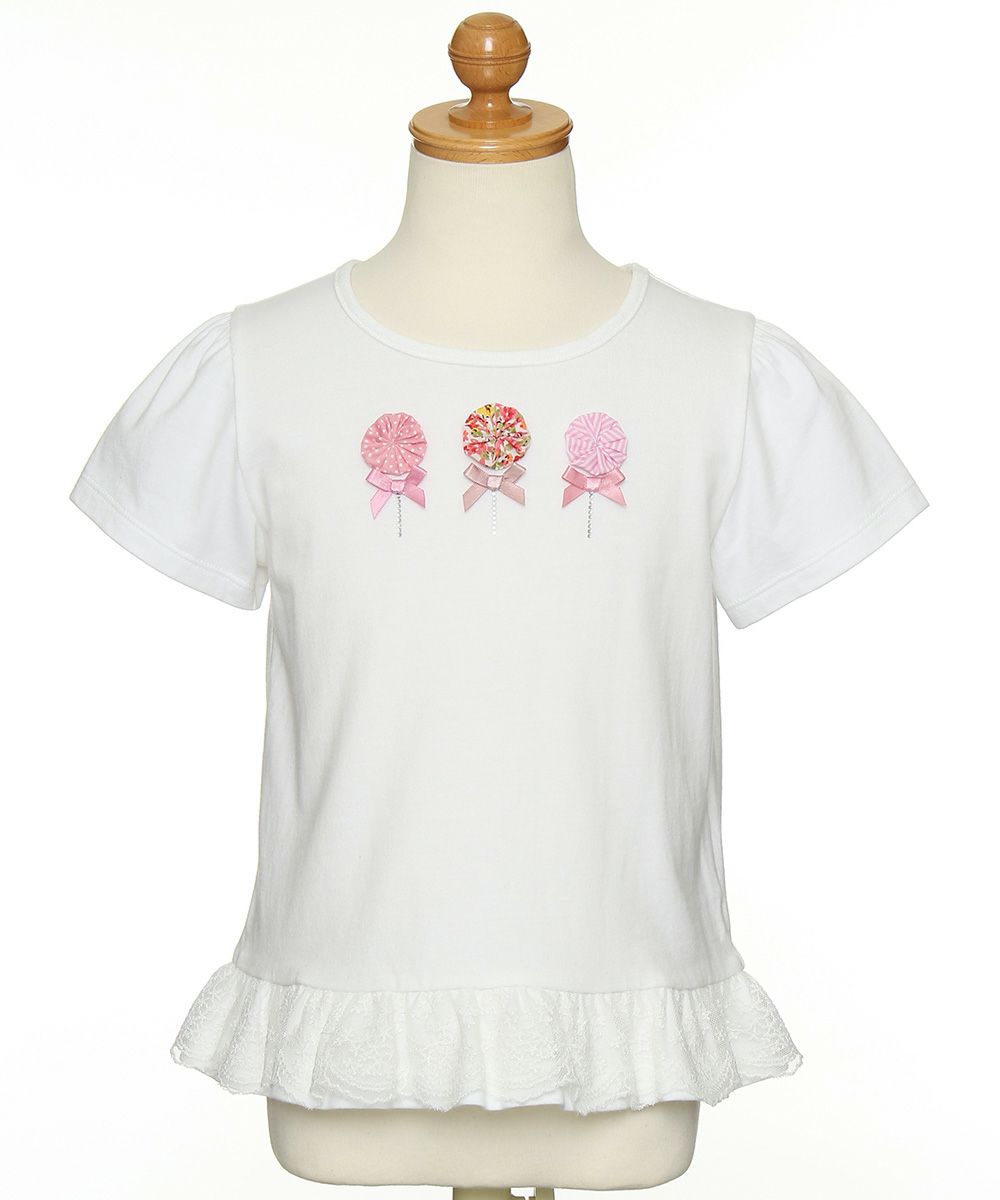 Children's clothing girl with flower motif lace frill T -shirt off -white (11) torso
