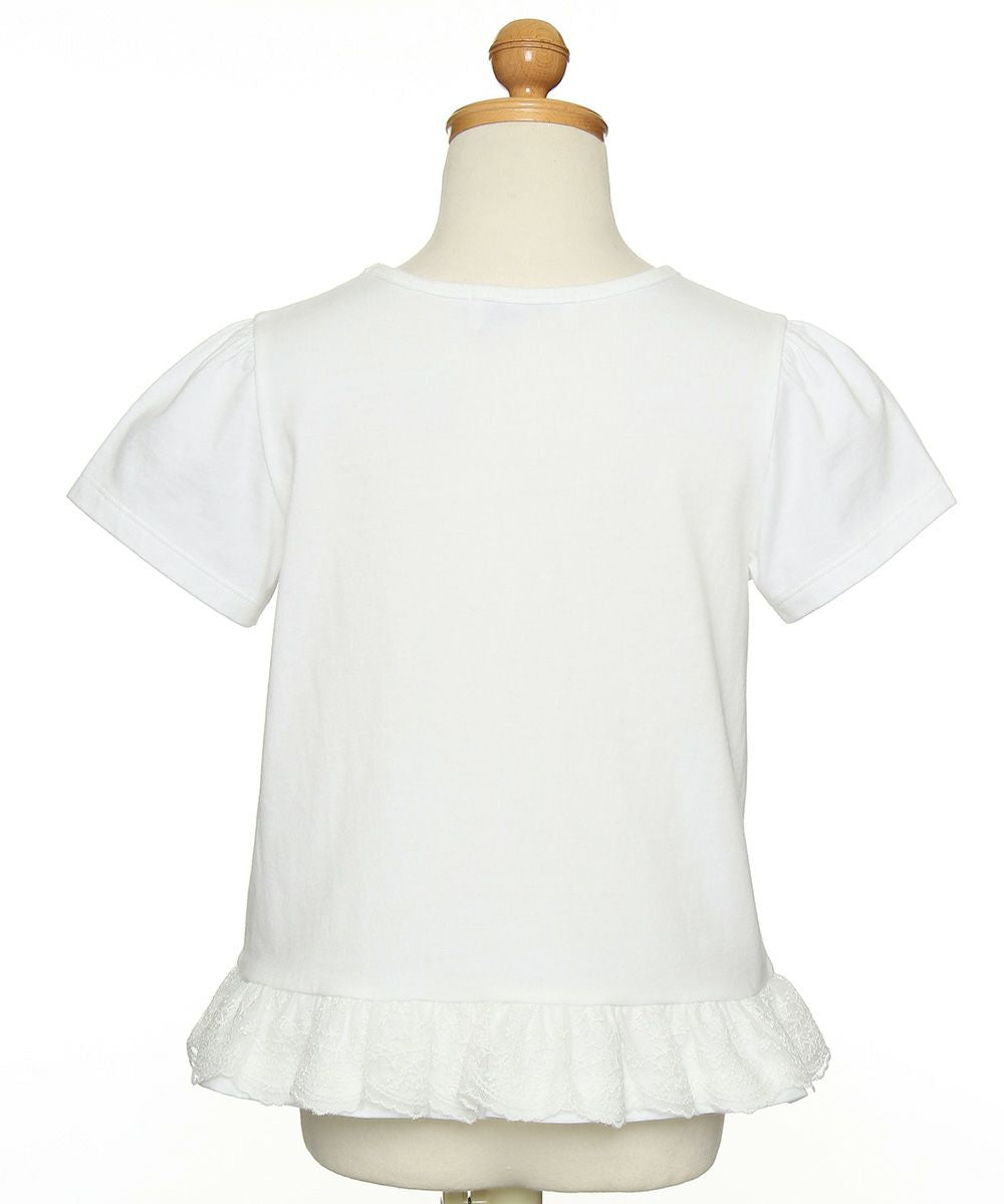 Children's clothing girl with flower motif lace frill T -shirt off -white (11) Torso