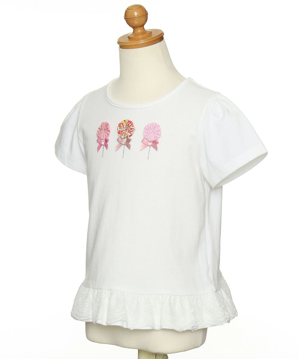 Children's clothing girl with flower motif lace frill T -shirt off -white (11) torso