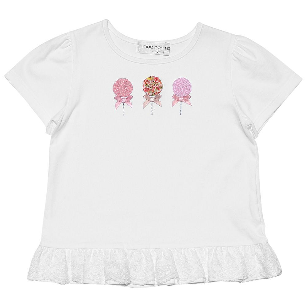 Children's clothing girl with flower motif lace frill T -shirt off -white (11) front