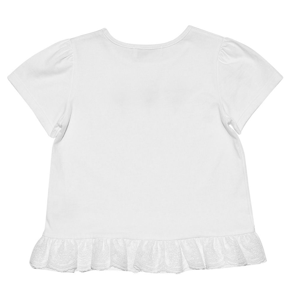 Children's clothing girl with flower motif lace frill T -shirt off -white (11) back