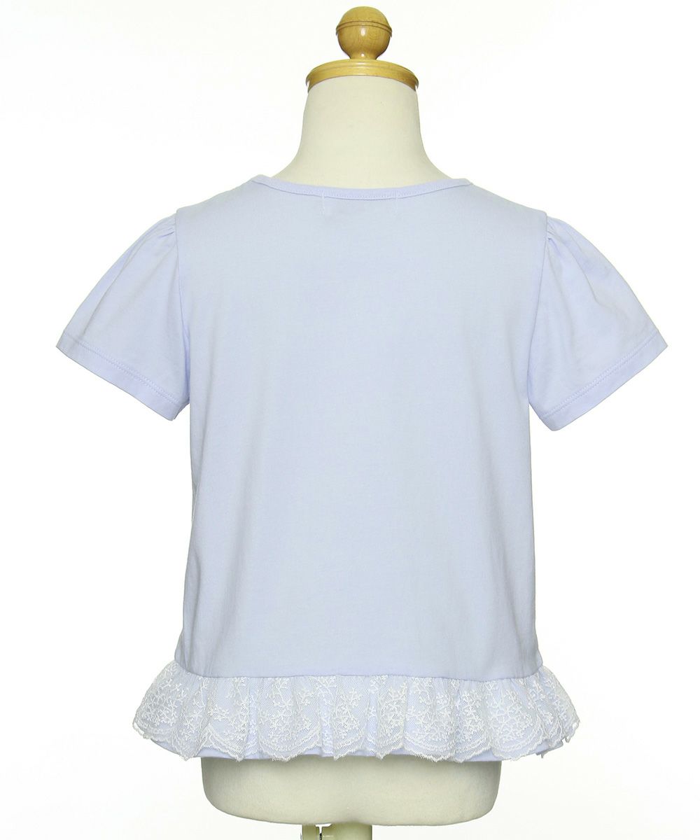 Children's clothing girl with flower motif lace frill T -shirt blue (61) Torso