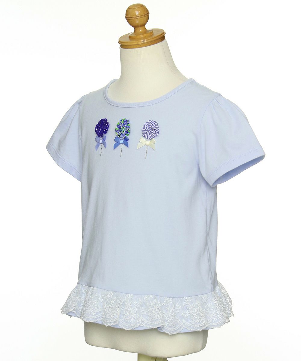 Children's clothing girl with flower motif lace frill T -shirt blue (61) torso