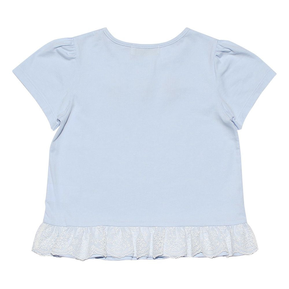 Children's clothing girl with flower motif lace frill T -shirt blue (61) back