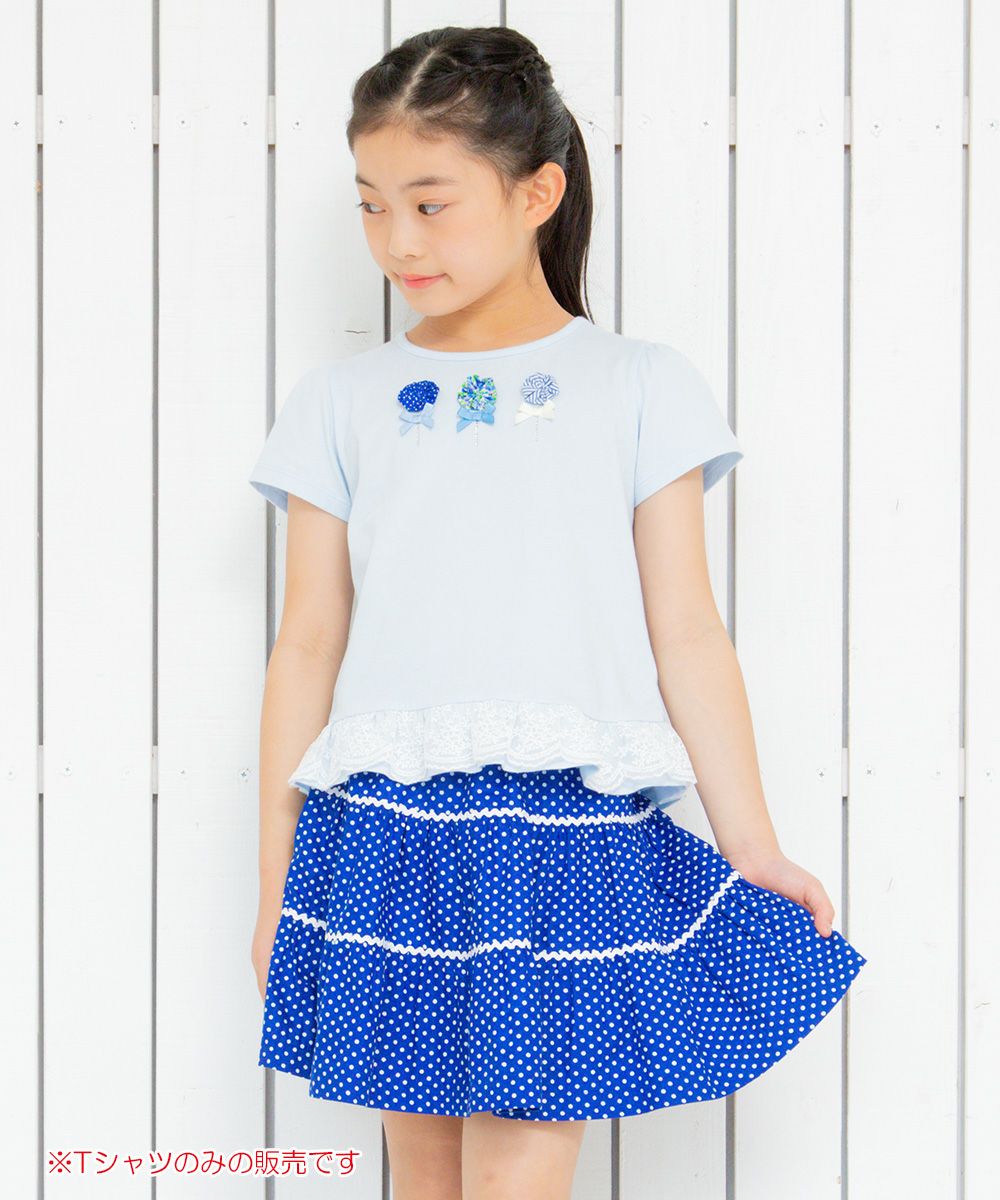 Children's clothing girl with flower motif lace frill T -shirt blue (61) model image 2