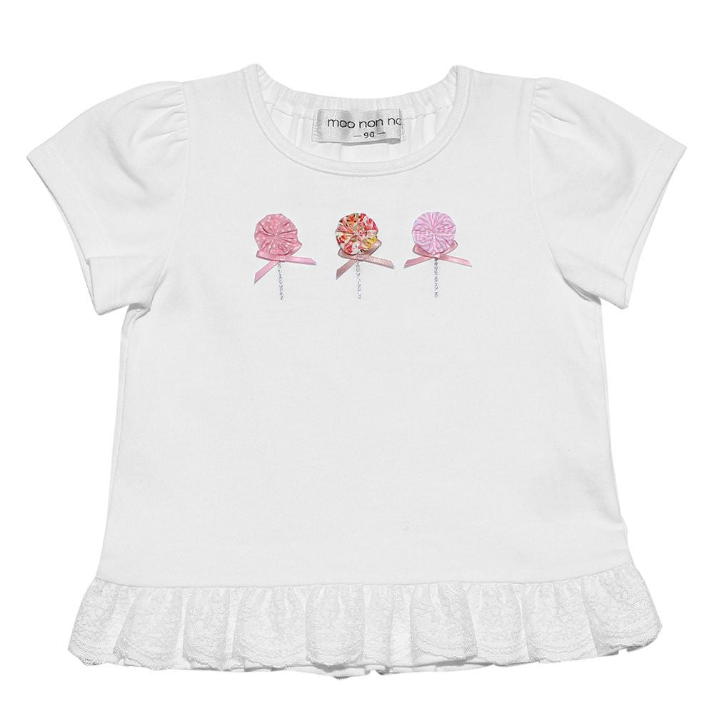 Baby Clothing Girl Baby Size With Flower Motif Lace Frill T -shirt Off White (11) Front