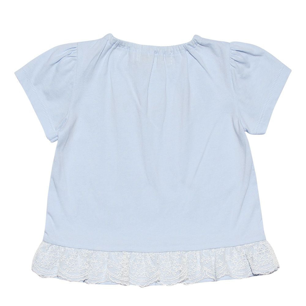 Baby Clothes Girl Baby Size With Flower Motif Lace Frill T -shirt Blue (61) Back