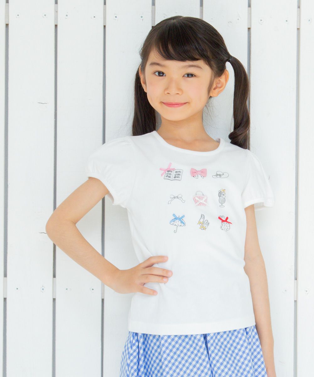 100 % cotton girly items print T -shirt Off White model image up