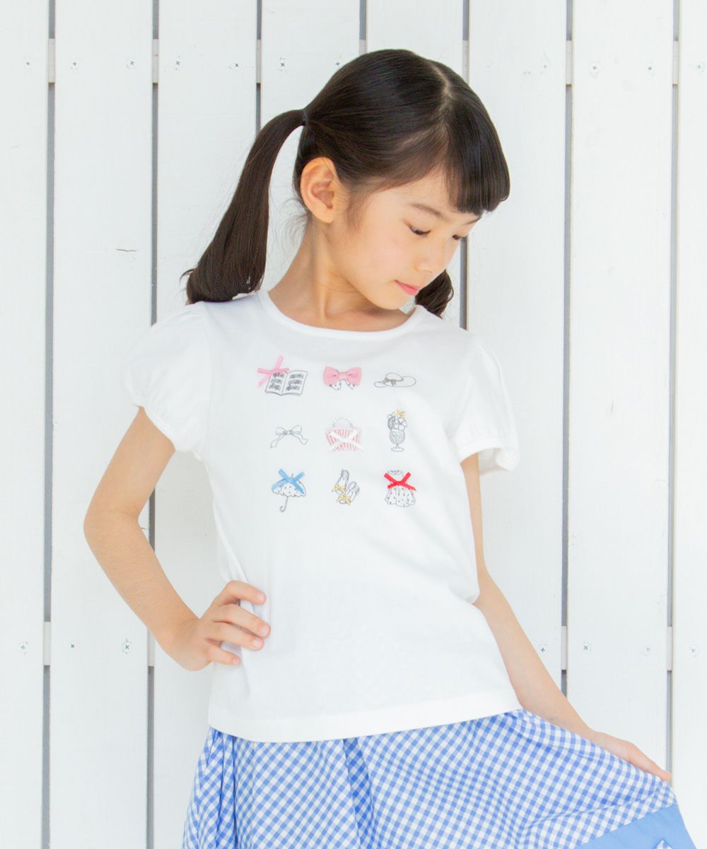 100 % cotton girly items print T -shirt Off White model image 1