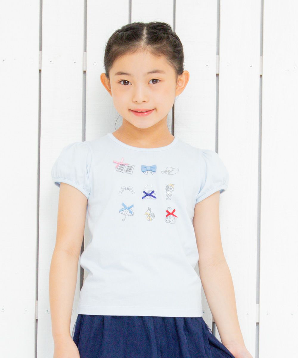 100 % cotton girly items print T -shirt Blue model image up