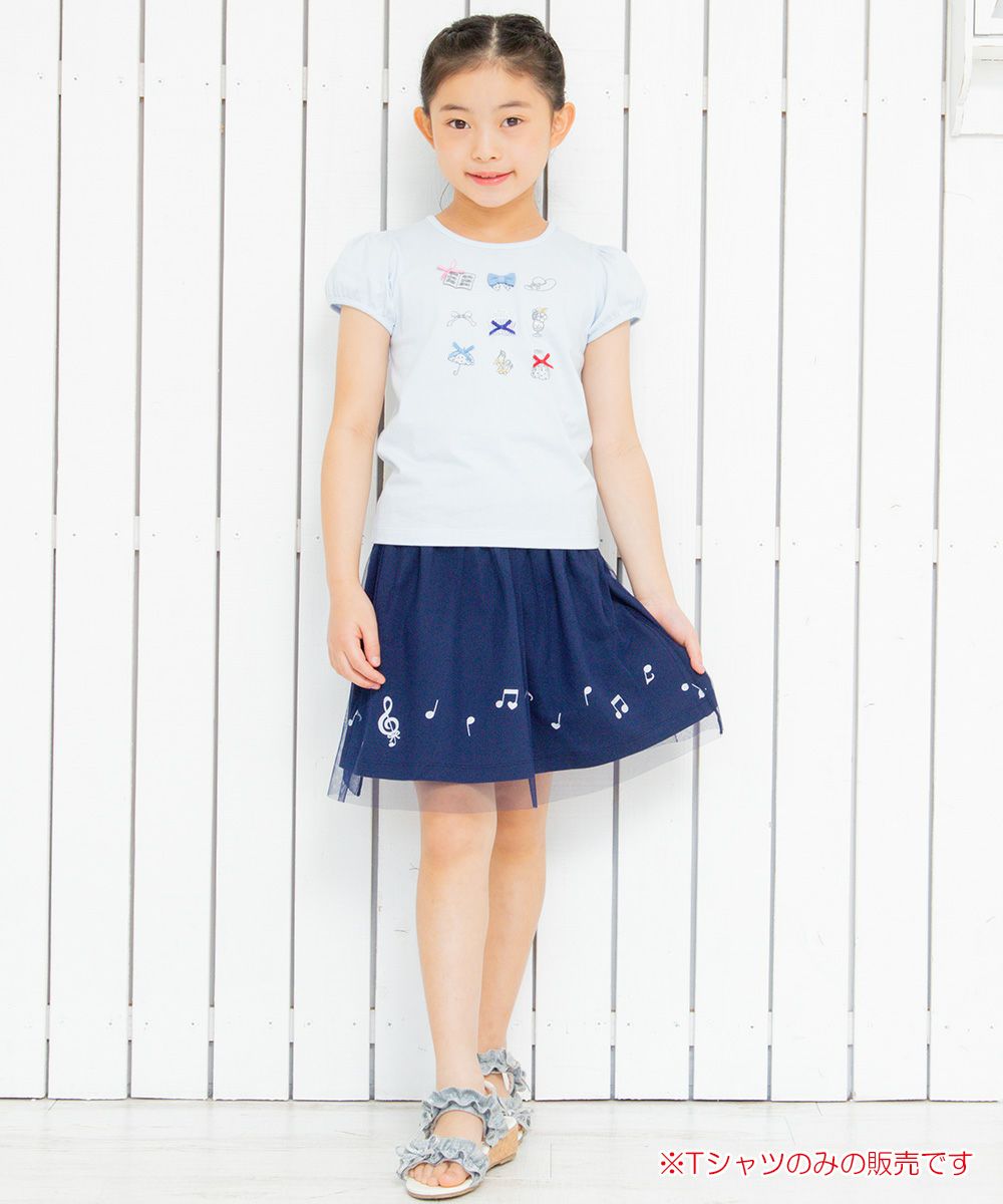 100 % cotton girly items print T -shirt Blue model image whole body