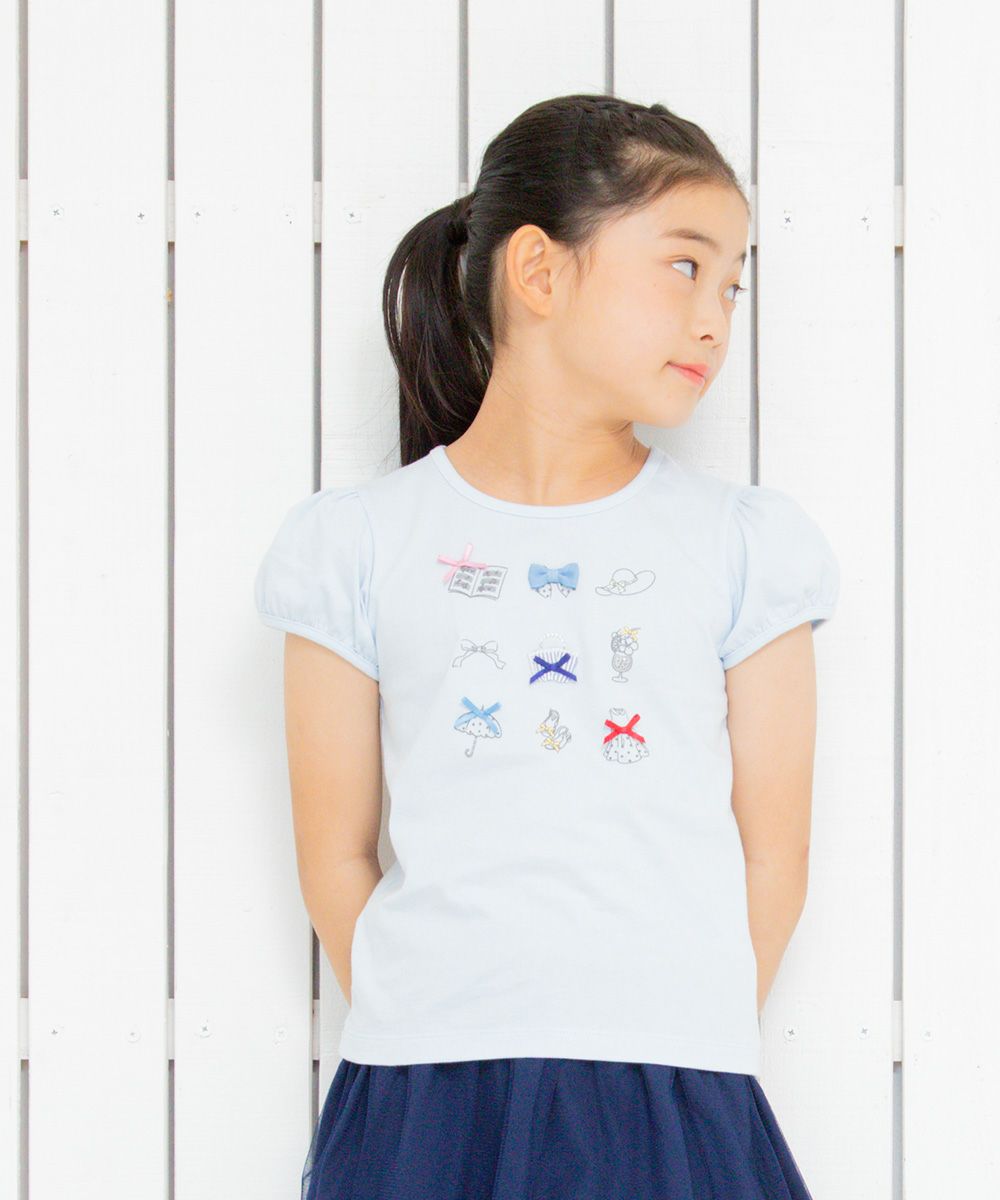 100 % cotton girly items print T -shirt Blue model image 2