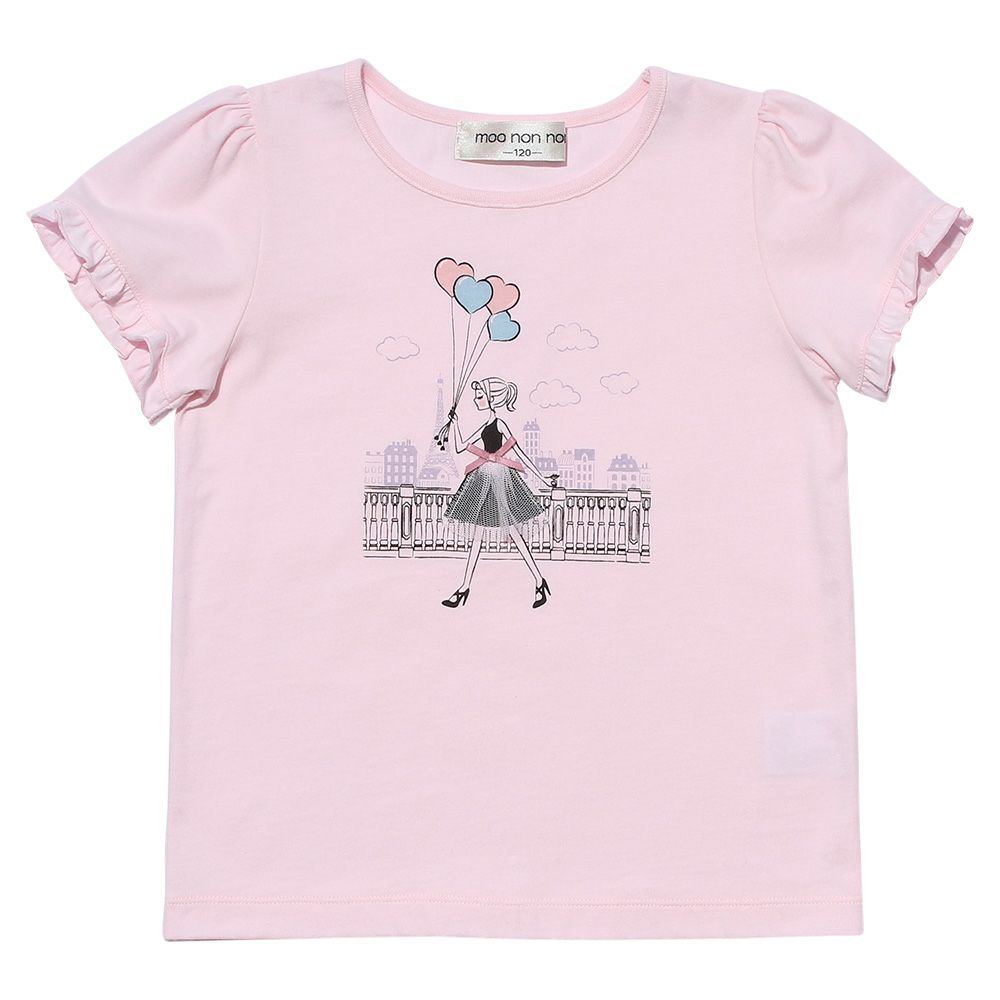 100% cotton girl with balloons print T -shirt Pink front