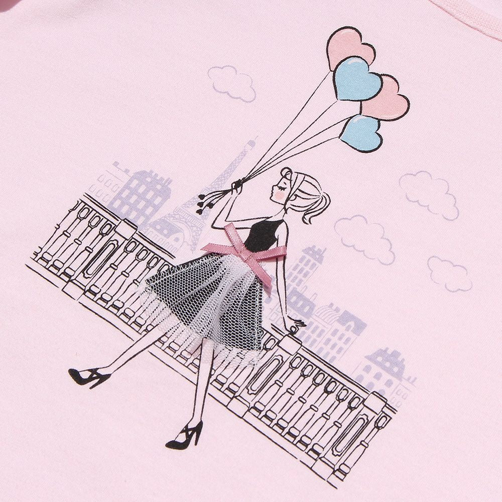 100% cotton girl with balloons print T -shirt Pink Design point 1