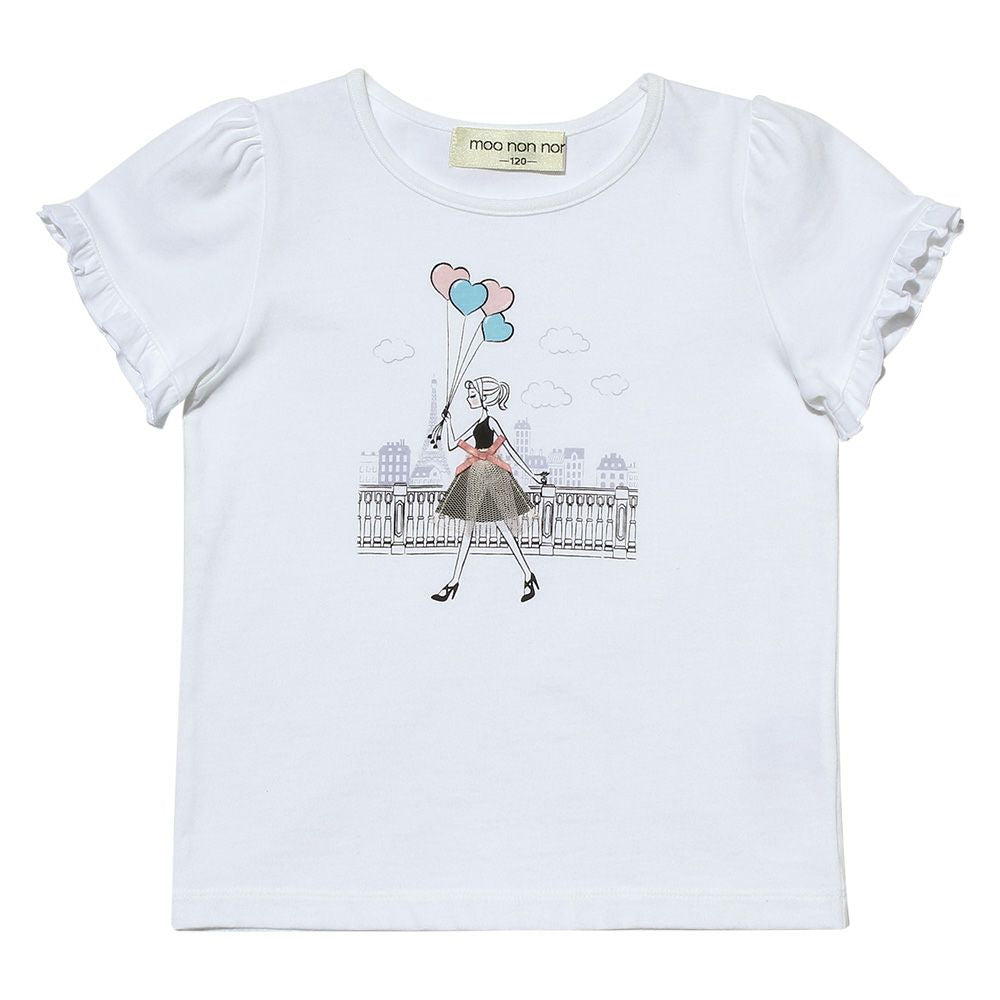 100% cotton girl with balloons print T -shirt Off White front