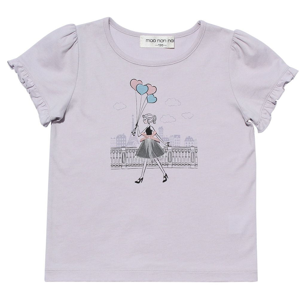 100% cotton girl with balloons print T -shirt Purple front