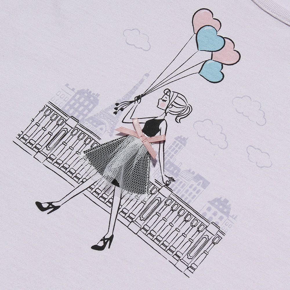 100% cotton girl with balloons print T -shirt Purple Design point 1