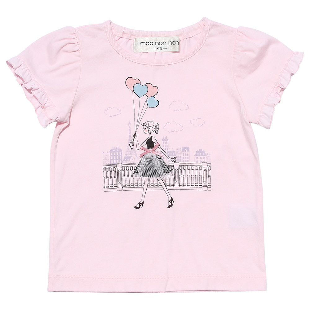 Baby size 100 % cotton girl & balloon print T -shirt Pink front