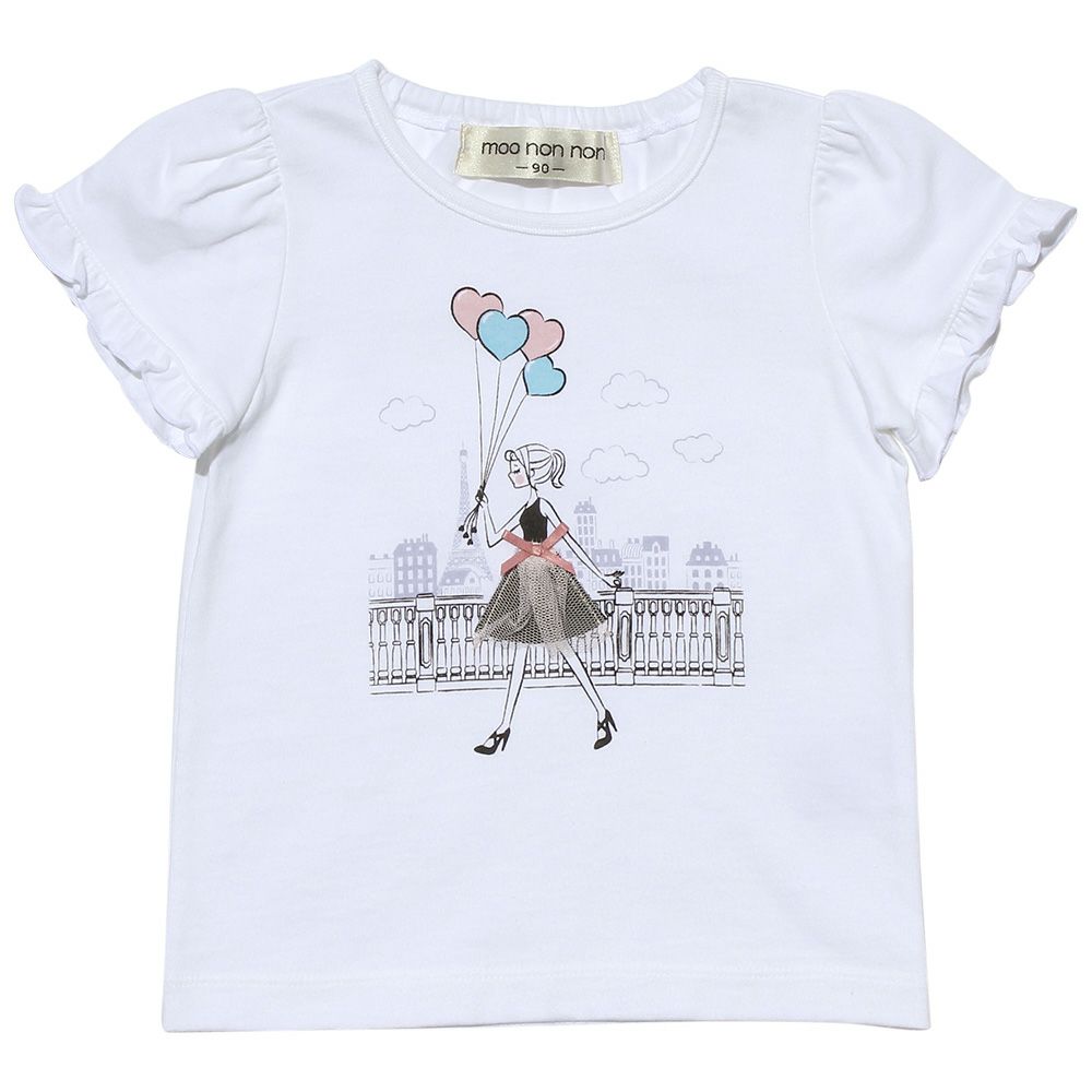 Baby size 100 % cotton girl & balloon print T -shirt Off White front