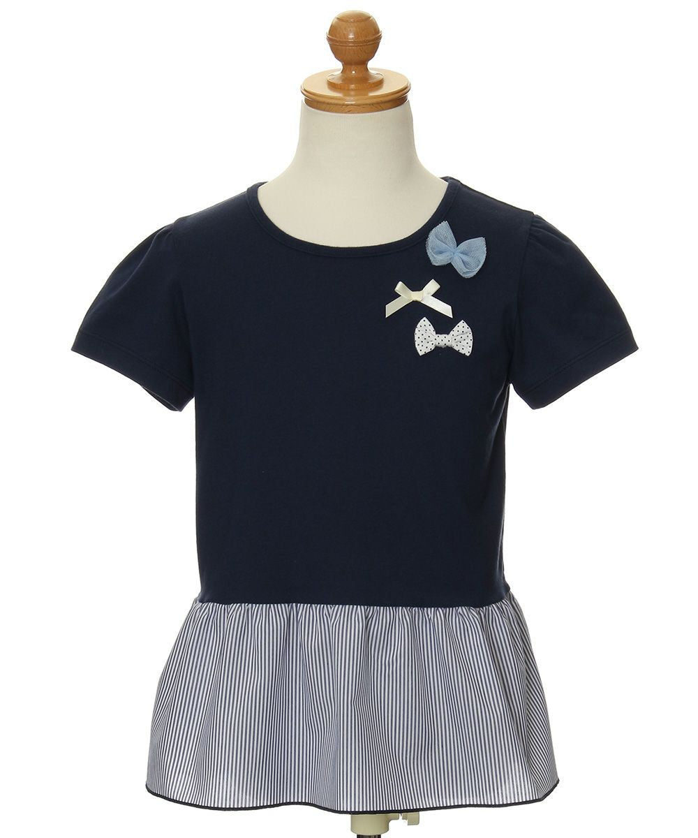 Striped pattern switching T -shirt with ribbons Navy torso