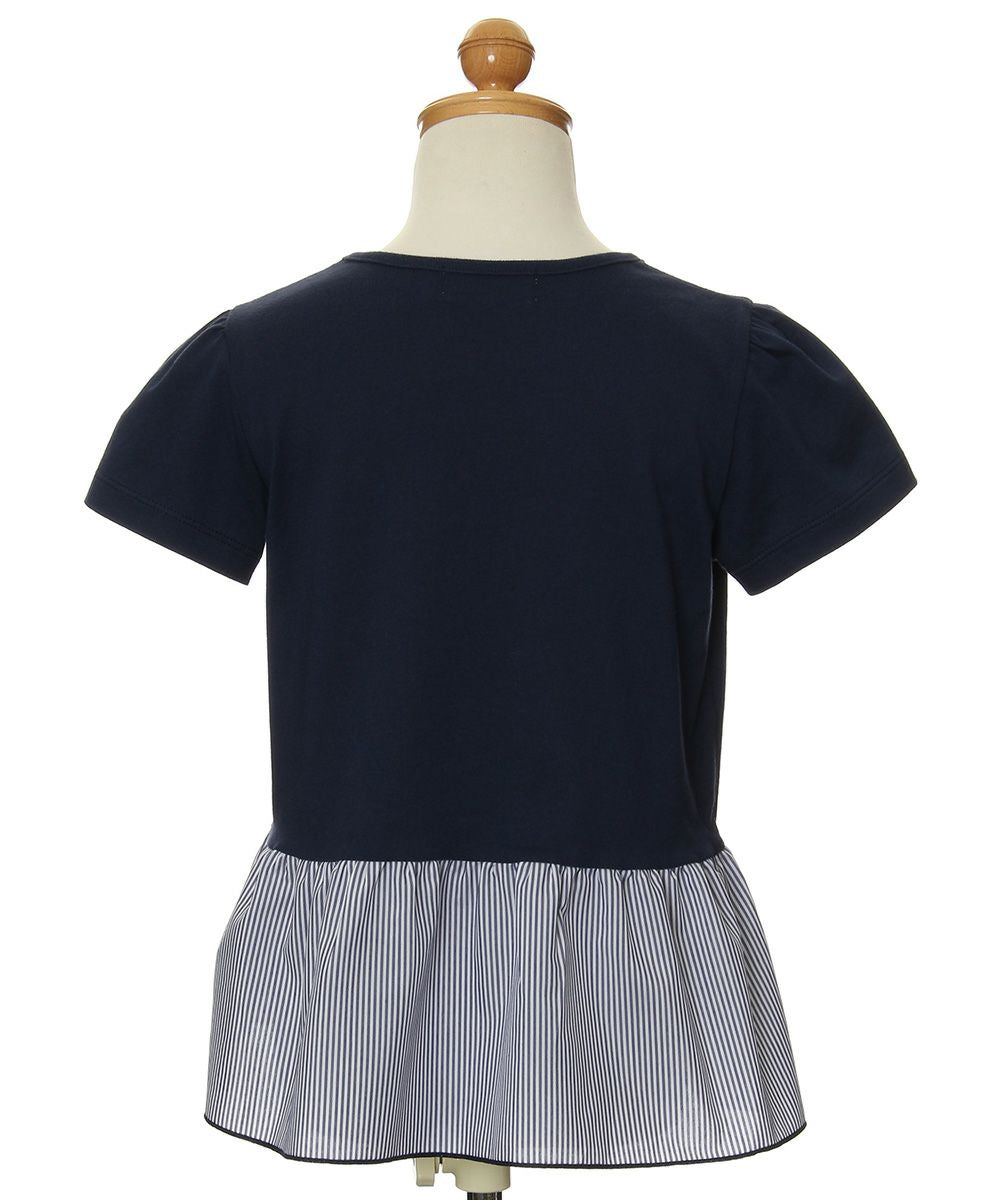 Striped pattern switching T -shirt with ribbons Navy torso
