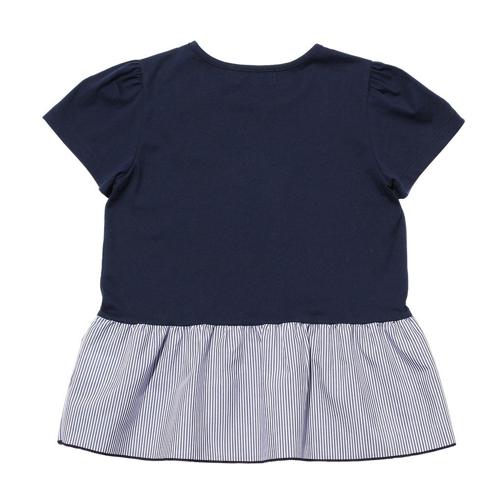 Striped pattern switching T -shirt with ribbons Navy back