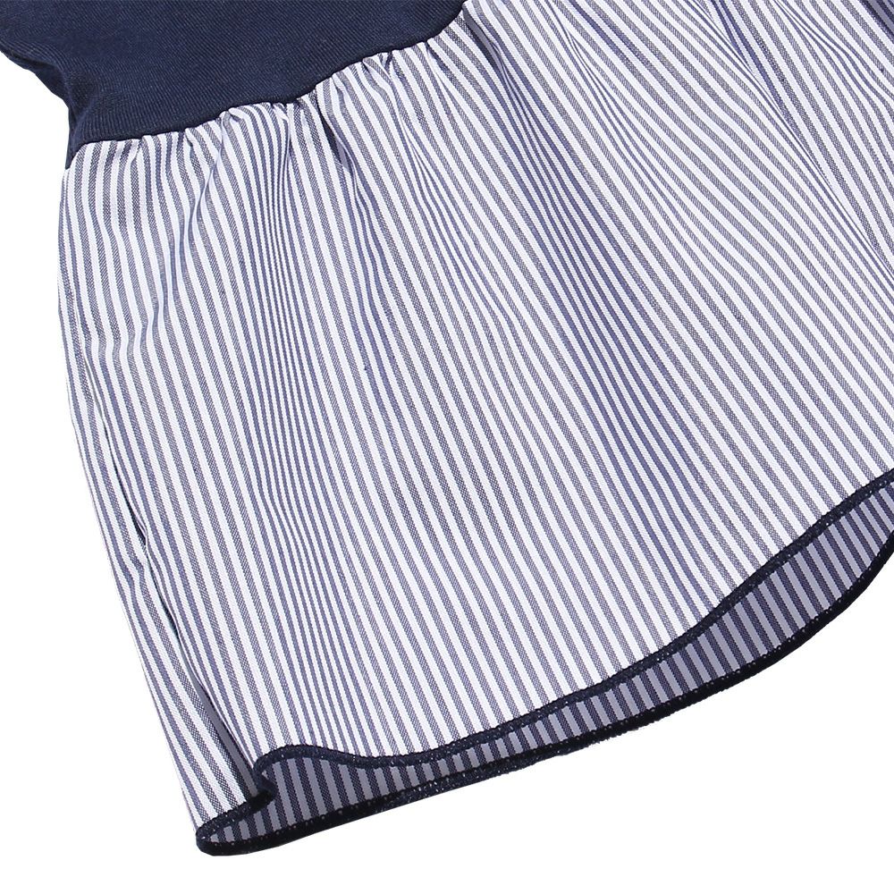 Striped pattern switching T -shirt with ribbons Navy Design point 2