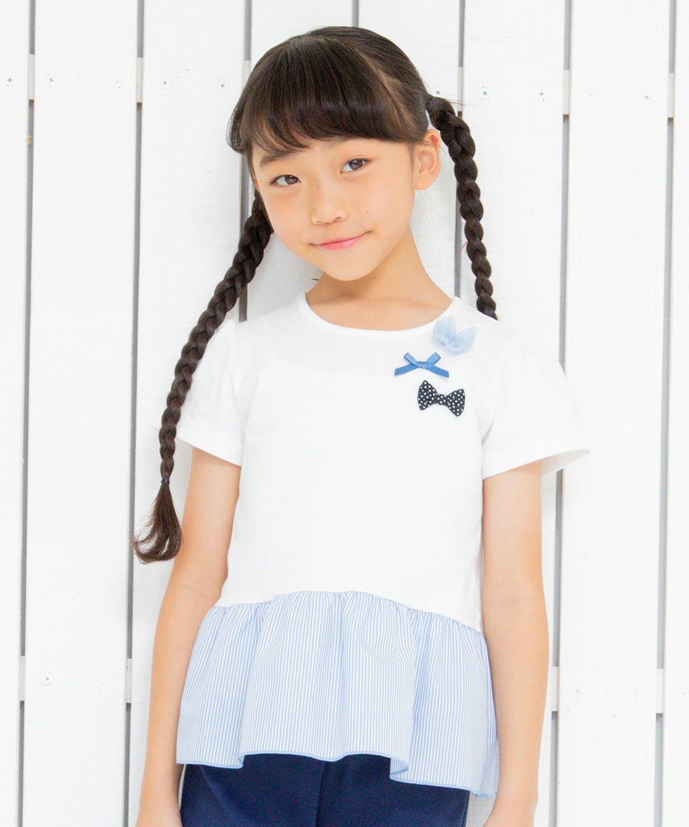 Striped pattern switching T -shirt with ribbons Off White model image up