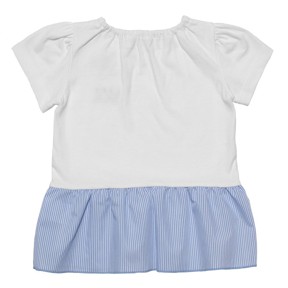 Baby size striped pattern switching T -shirt with ribbons Off White back