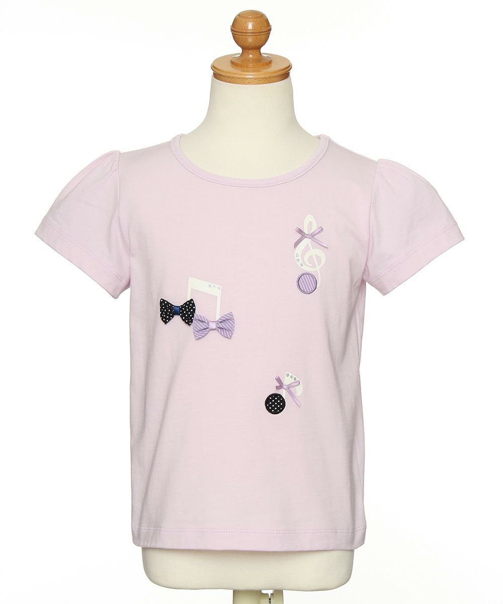 100 %cotton T-shirt with musical note prints and ribbons Pink torso