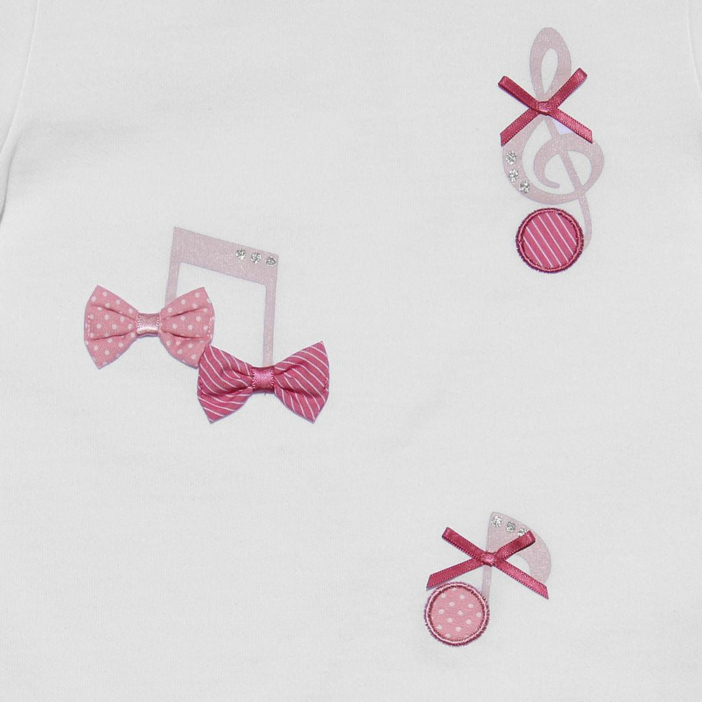 Baby size 100 %cotton T-shirt with musical note prints and ribbons Off White Design point 1