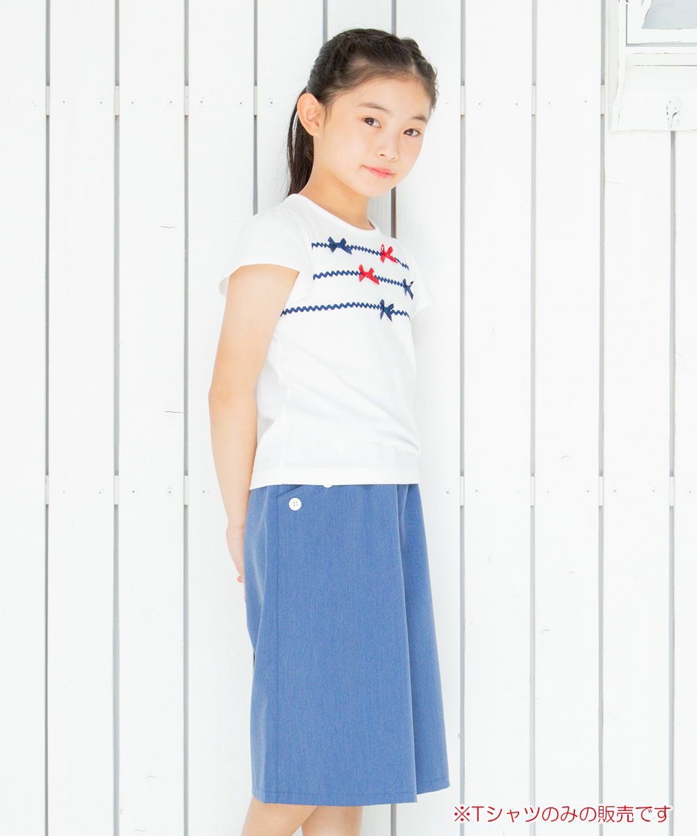 Children's clothing girl 100 % cotton flare sleeve T -shirt off -white (11) model image 2
