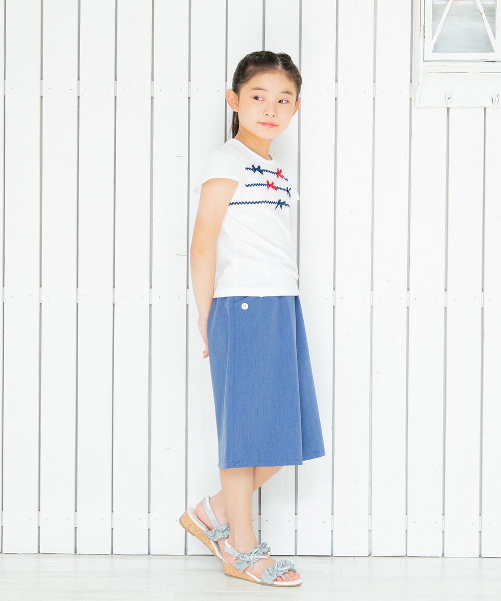 Children's clothing girl 100 % cotton flare sleeve T -shirt off -white (11) model image 4