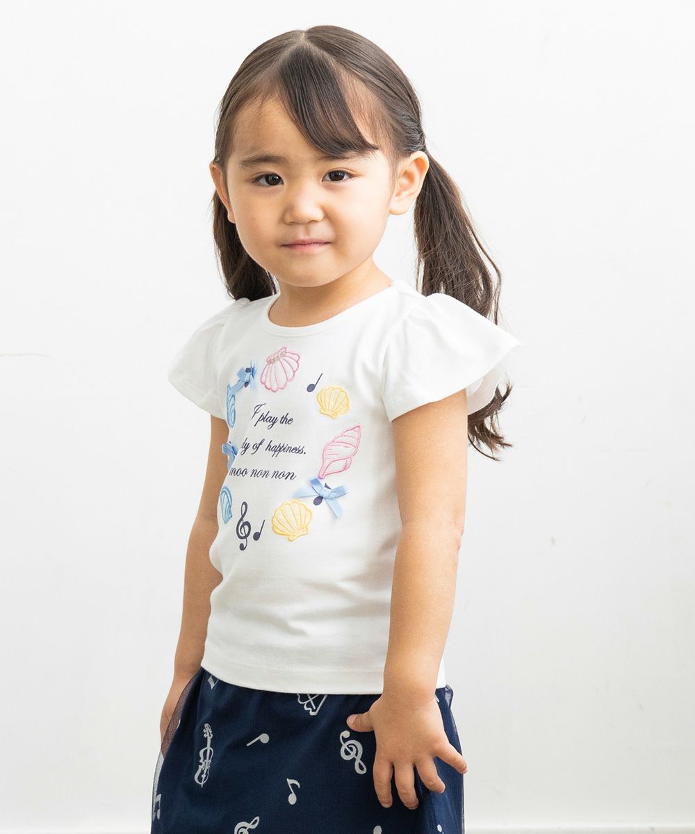 Baby size 100 % cotton shell motif T -shirt Off White model image up
