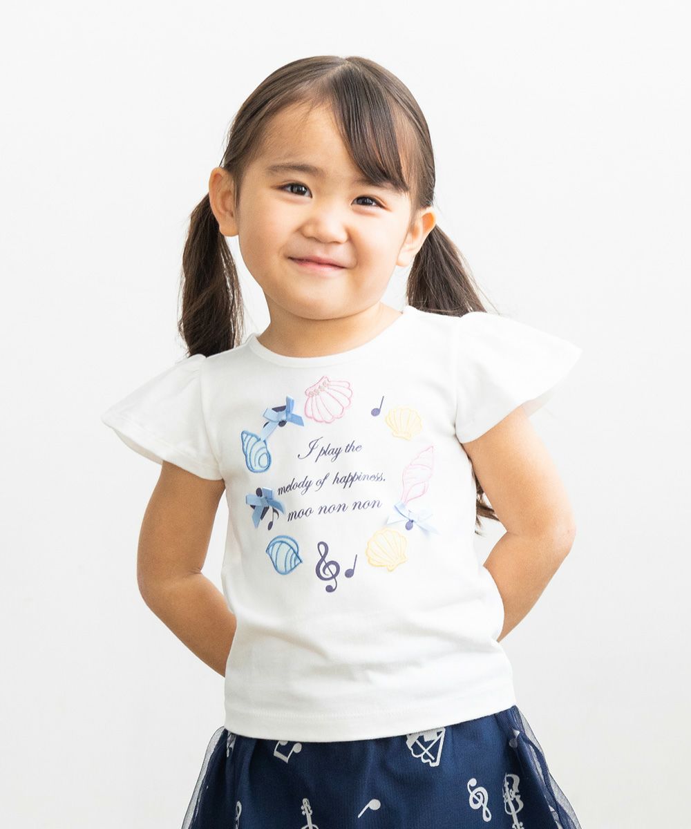 Baby size 100 % cotton shell motif T -shirt Off White model image 1