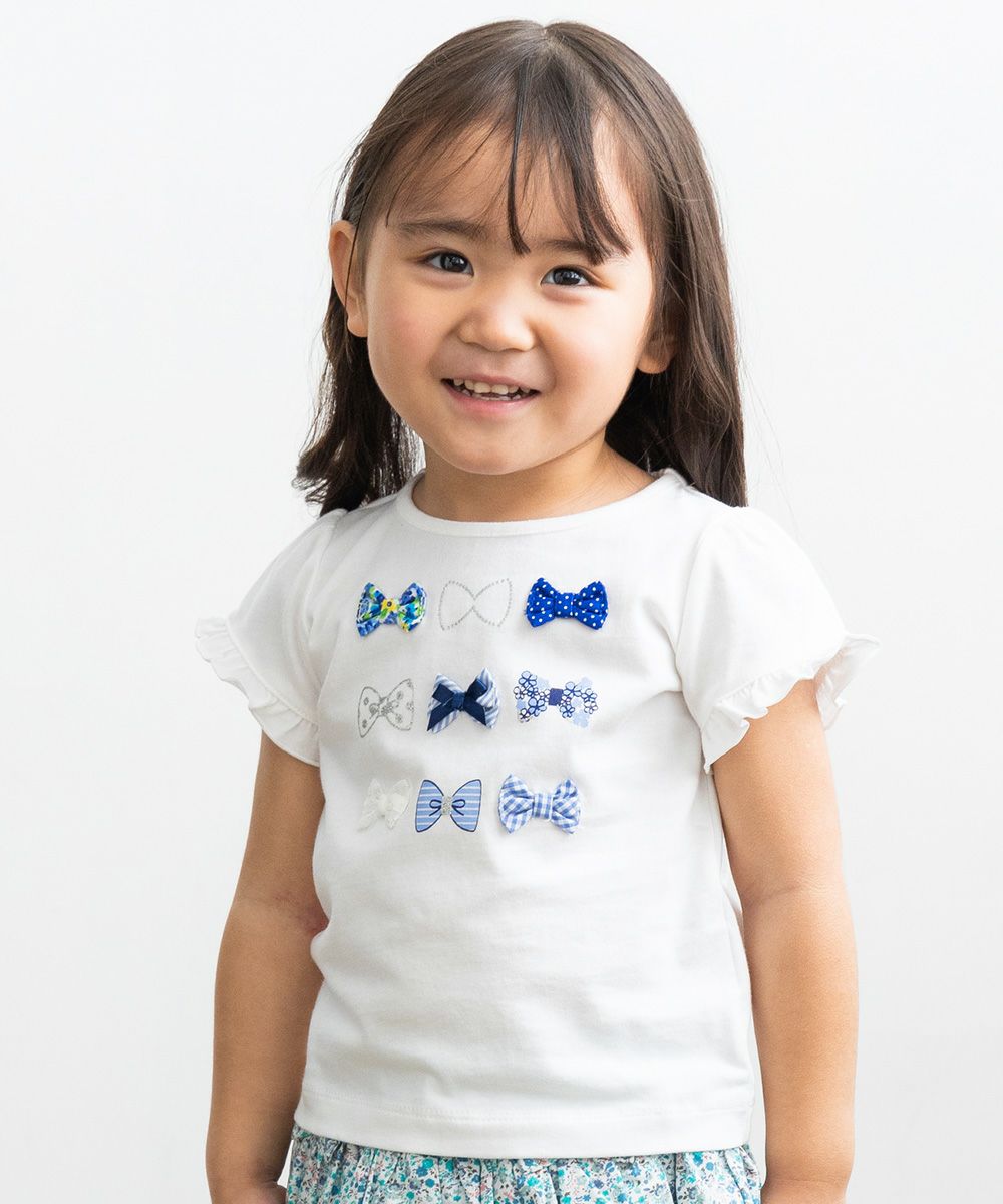 Baby size 100% cotton ribbon embroidery shirt with frilled sleeves  MainImage