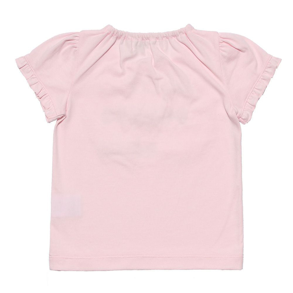 Baby size 100% cotton ribbon embroidery shirt with frilled sleeves Pink back