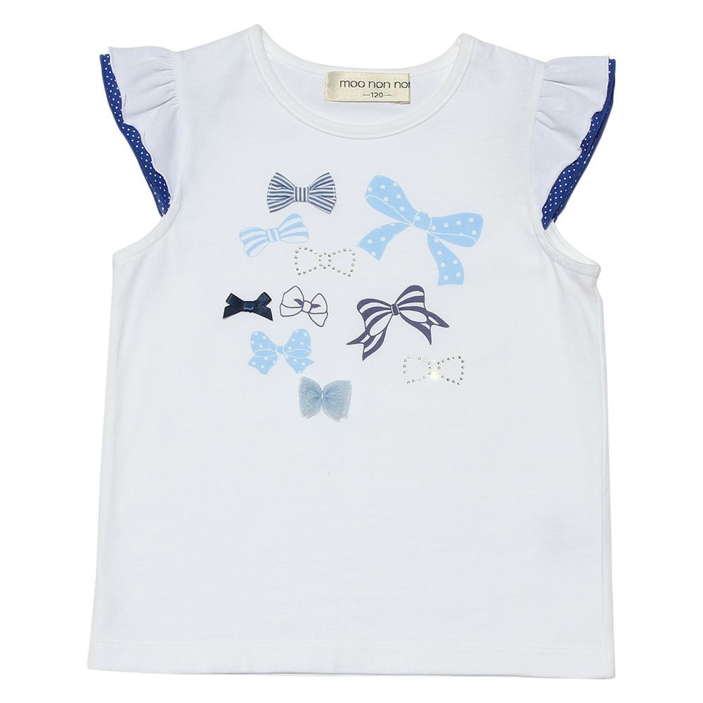 Children's clothing girl 100 % cotton ribpling dot pattern frilled T -shirt blue (61) front