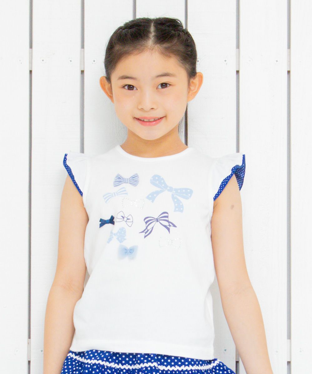 Children's clothing girl 100 % cotton ribpling dot pattern fluff with t -shirt blue (61) model image