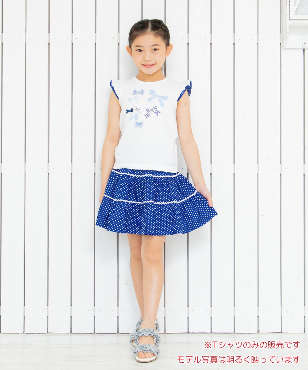 Children's clothing girl 100 % cotton ribpling dot dot pattern t -shirt with frills (61) model image whole body