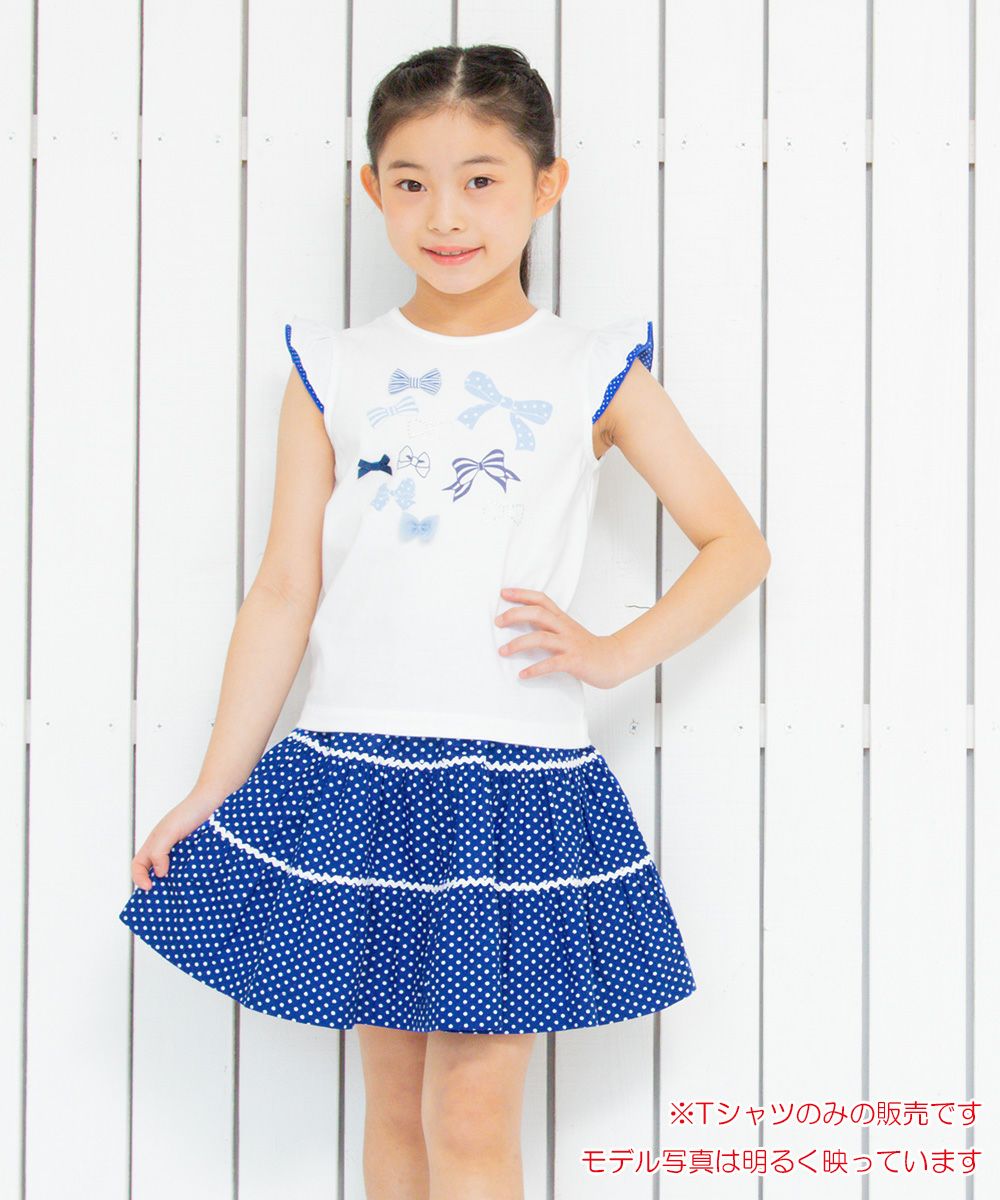Children's clothing girl 100 % cotton ribpling dot dot pattern t -shirt with frills (61) model image 1