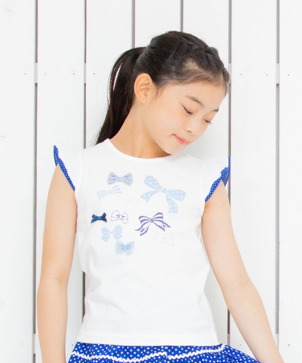 Children's clothing girl 100 % cotton ribpling dot dot pattern t -shirt with frills (61) model image 2