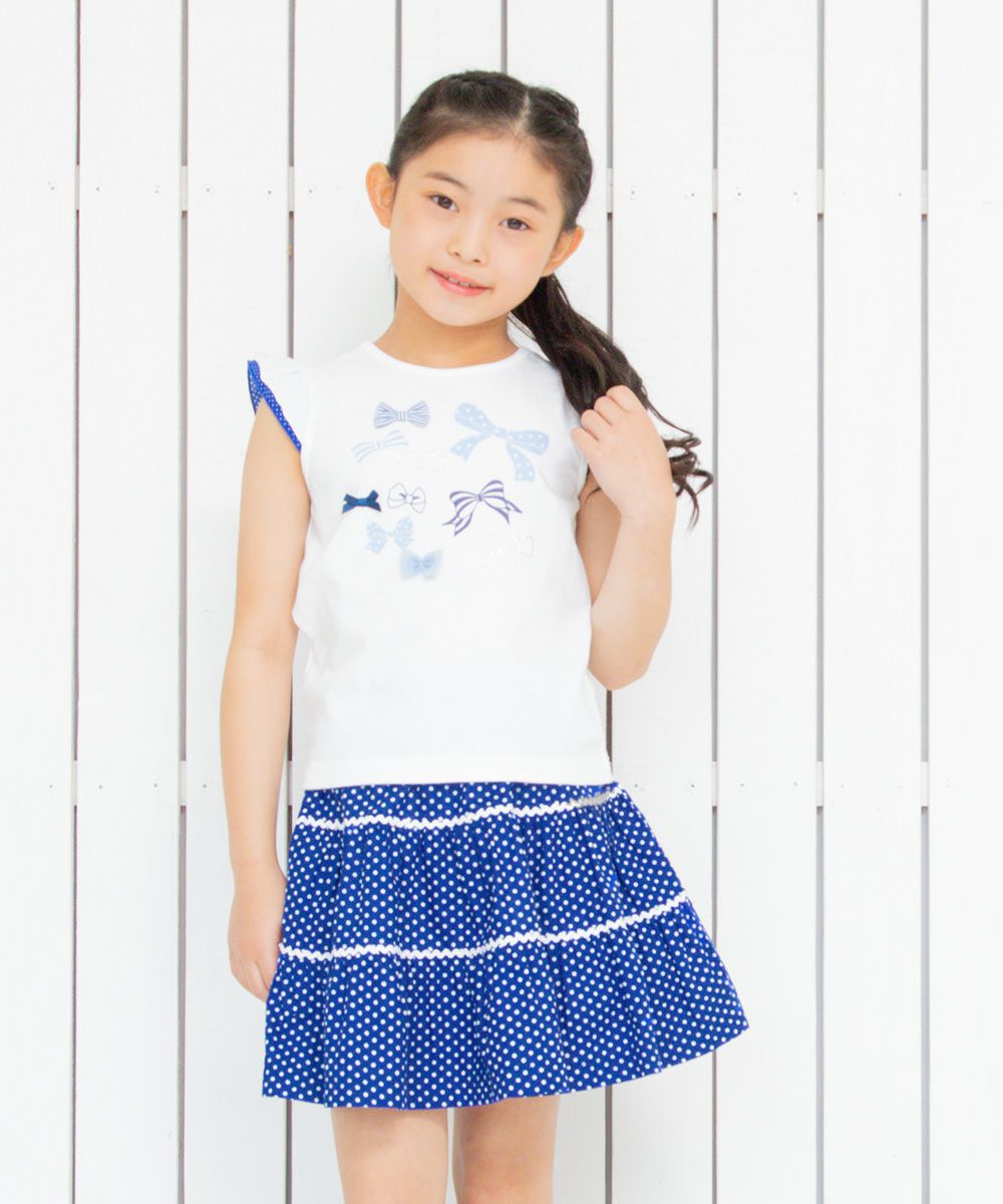 Children's clothing girl 100 % cotton ribpling dot dot pattern t -shirt with frills (61) model image 3