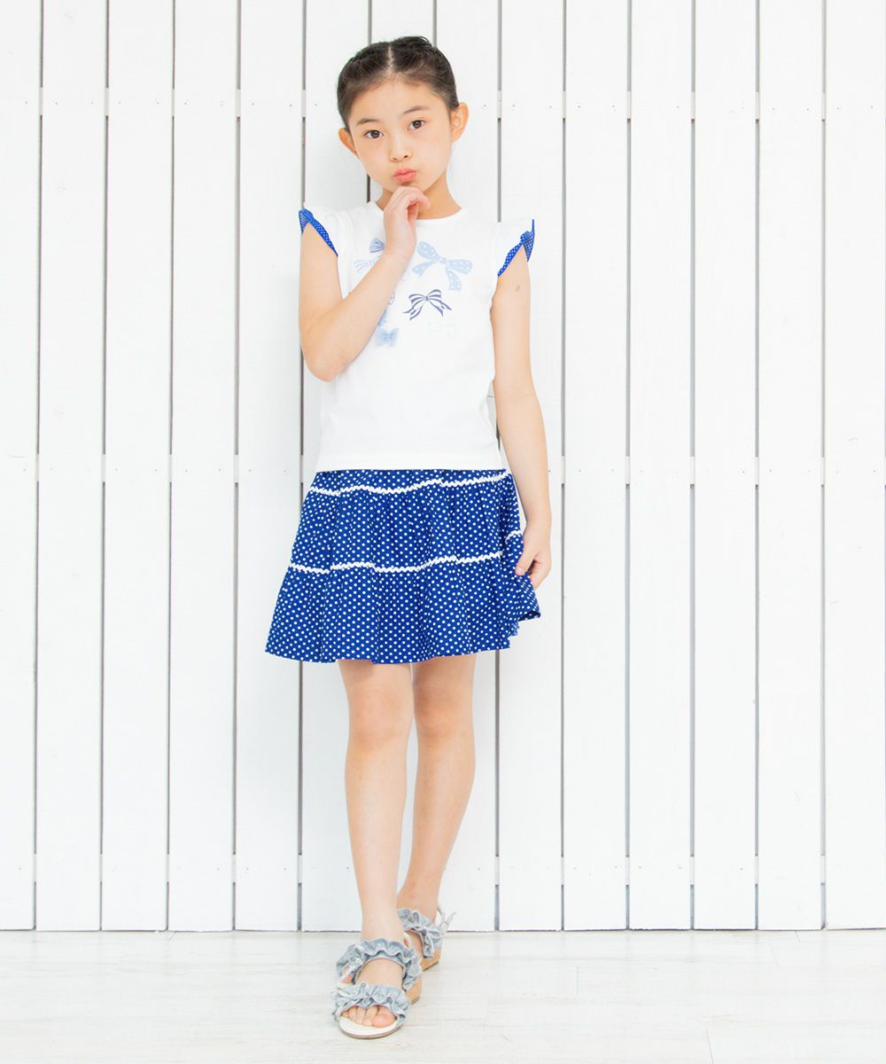 Children's clothing girl 100 % cotton ribpling dot dot pattern t -shirt with frills (61) model image 4