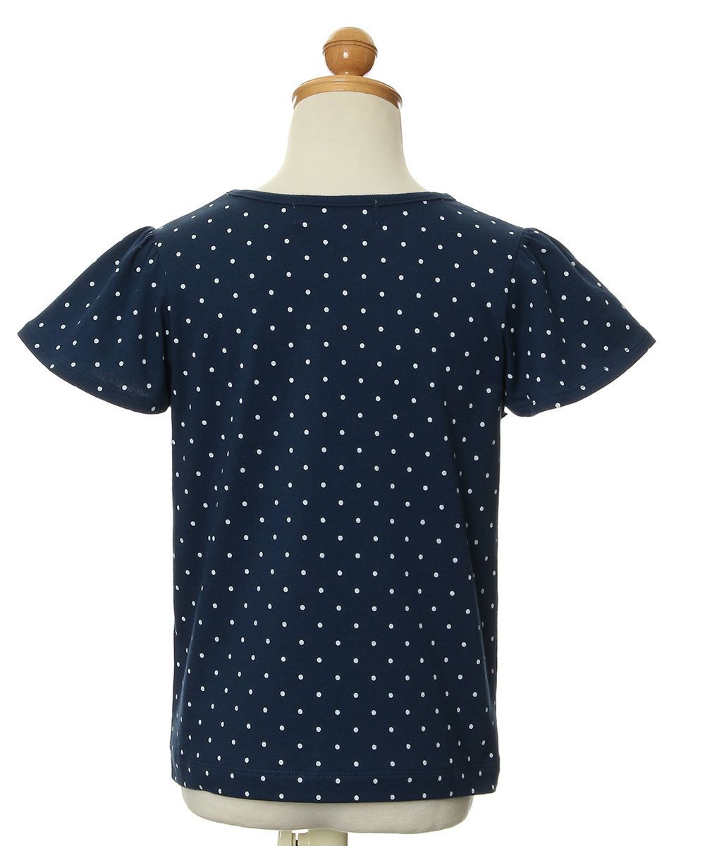 Children's clothing girl 100 % polka dot pattern frill & ribbon T -shirt navy (06) Torso
