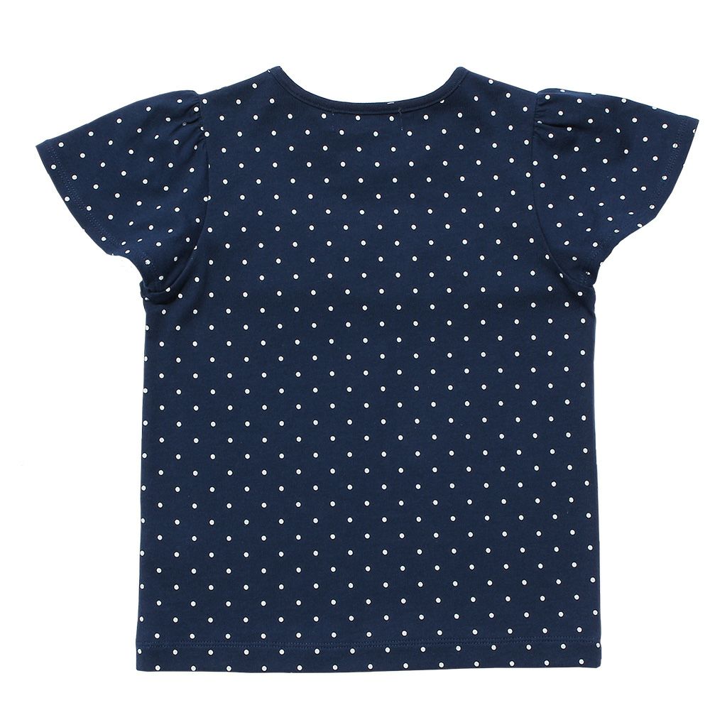 Children's clothing girl 100 % polka dot pattern frill & ribbon T -shirt navy (06) back