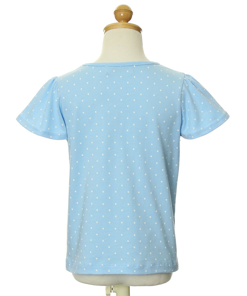 Children's clothing girl 100 % polka dot pattern frill & ribbon T -shirt blue (61) Torso